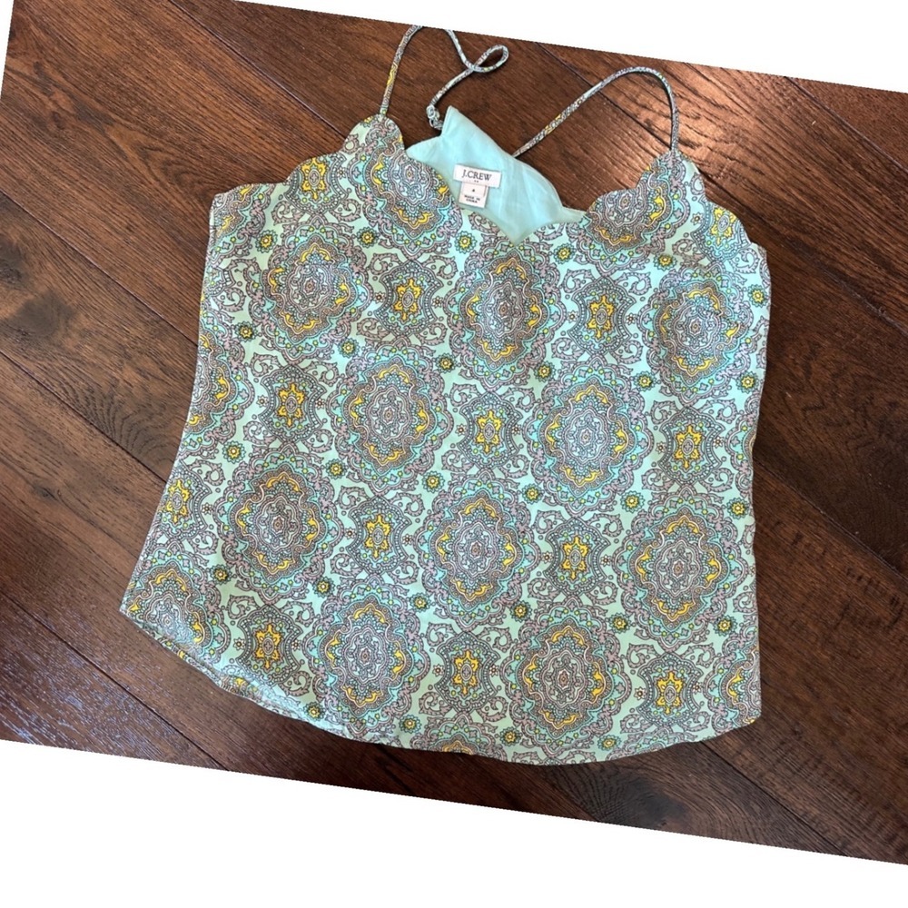 J.Crew Scalloped Cami Mint Green Paisley Medallion Tank Top H4921 Womens 4
